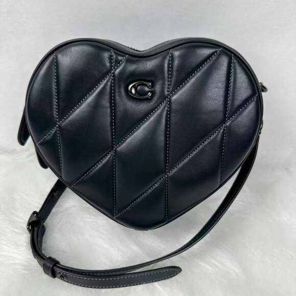 Coach Heart Crossbody Bag With Quilting Clutch In Leather Black NWT CE725 - Picture 1 of 11